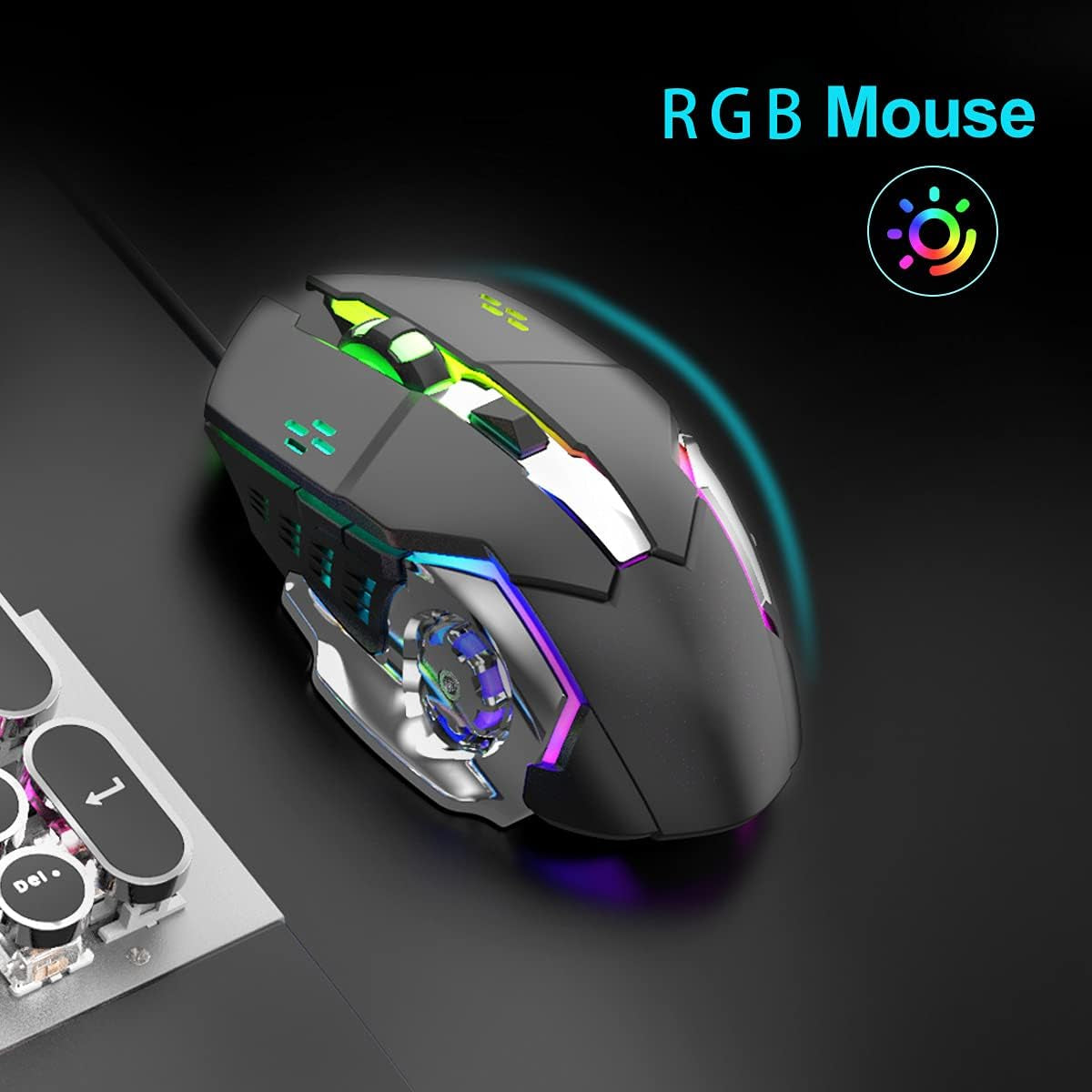 Gaming Keyboard and Mouse with Wrist Rest Shortcuts Table Mat 104 Keys Blue Switches Wired USB Keyboards with Gift Package for PC Gamer Computer Desktop (Black)