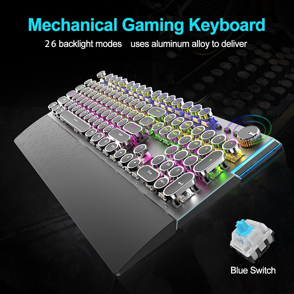 Gaming Keyboard and Mouse with Wrist Rest Shortcuts Table Mat 104 Keys Blue Switches Wired USB Keyboards with Gift Package for PC Gamer Computer Desktop (Black)