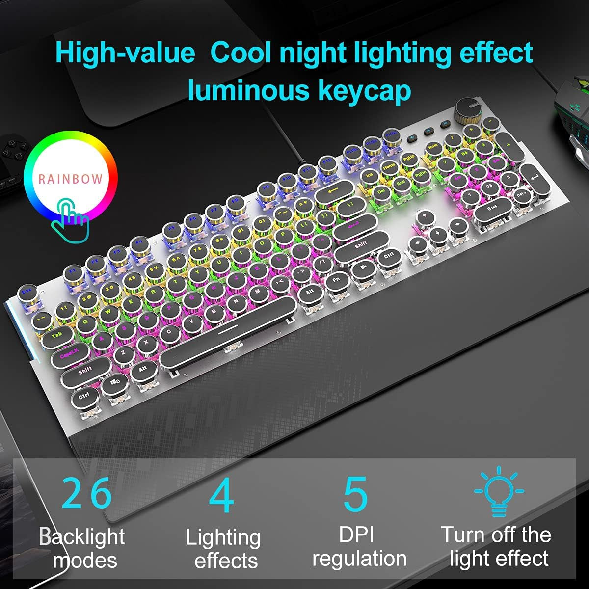 Gaming Keyboard and Mouse with Wrist Rest Shortcuts Table Mat 104 Keys Blue Switches Wired USB Keyboards with Gift Package for PC Gamer Computer Desktop (Black)