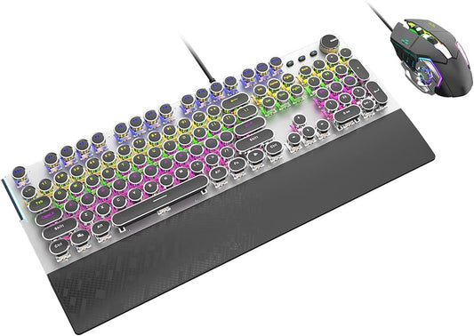 Gaming Keyboard and Mouse with Wrist Rest Shortcuts Table Mat 104 Keys Blue Switches Wired USB Keyboards with Gift Package for PC Gamer Computer Desktop (Black)