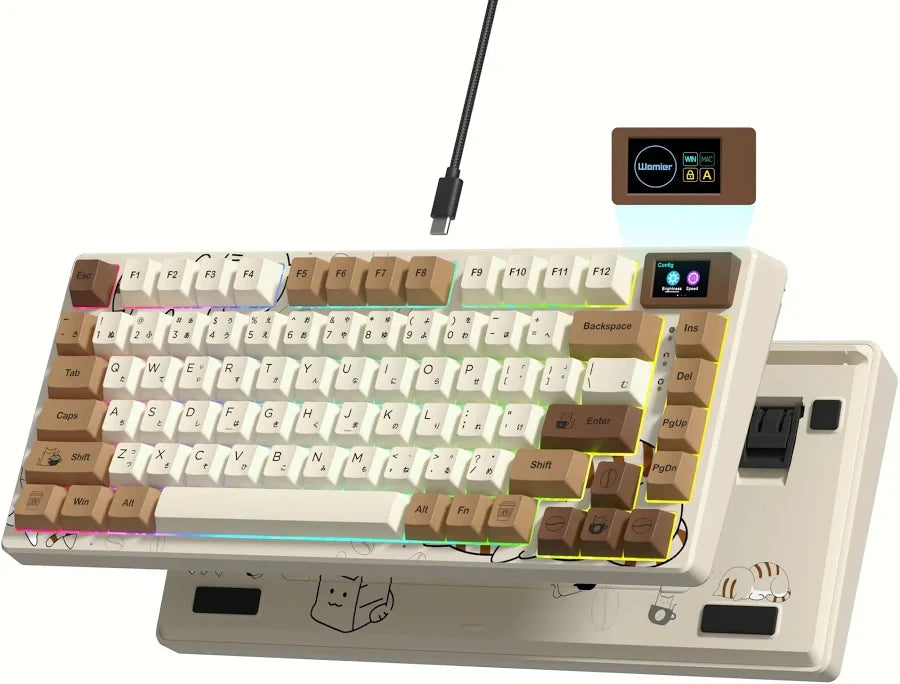 S-K80 75% Coffee Cat Keyboard with OLED Display Mechanical Gaming Keyboard Hot Swap Keyboard Gasket RGB Custom Keyboard