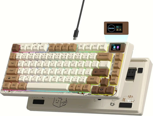 S-K80 75% Coffee Cat Keyboard with OLED Display Mechanical Gaming Keyboard Hot Swap Keyboard Gasket RGB Custom Keyboard